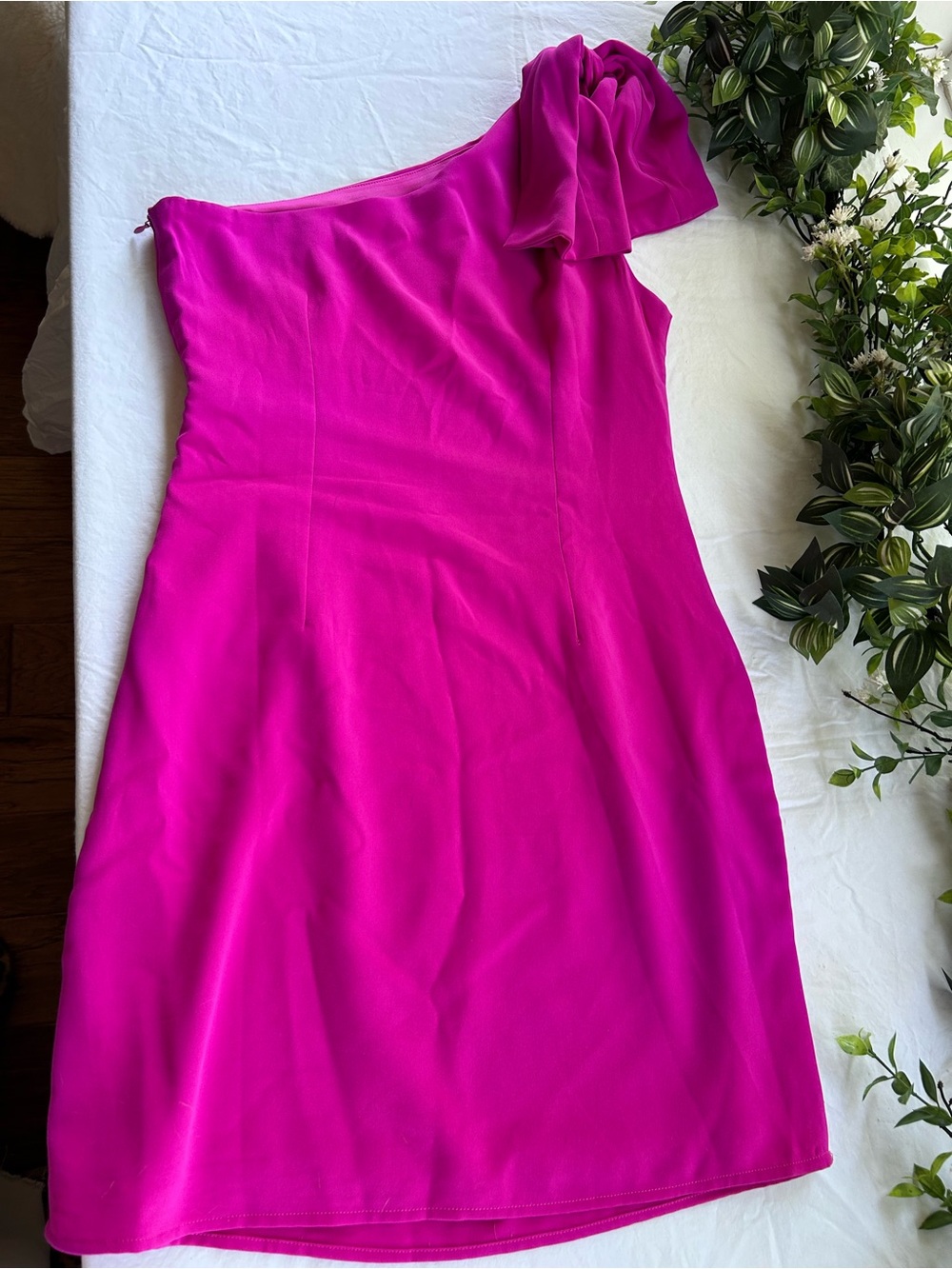TCEC One-Shoulder Magenta Ruffle Cocktail Dress